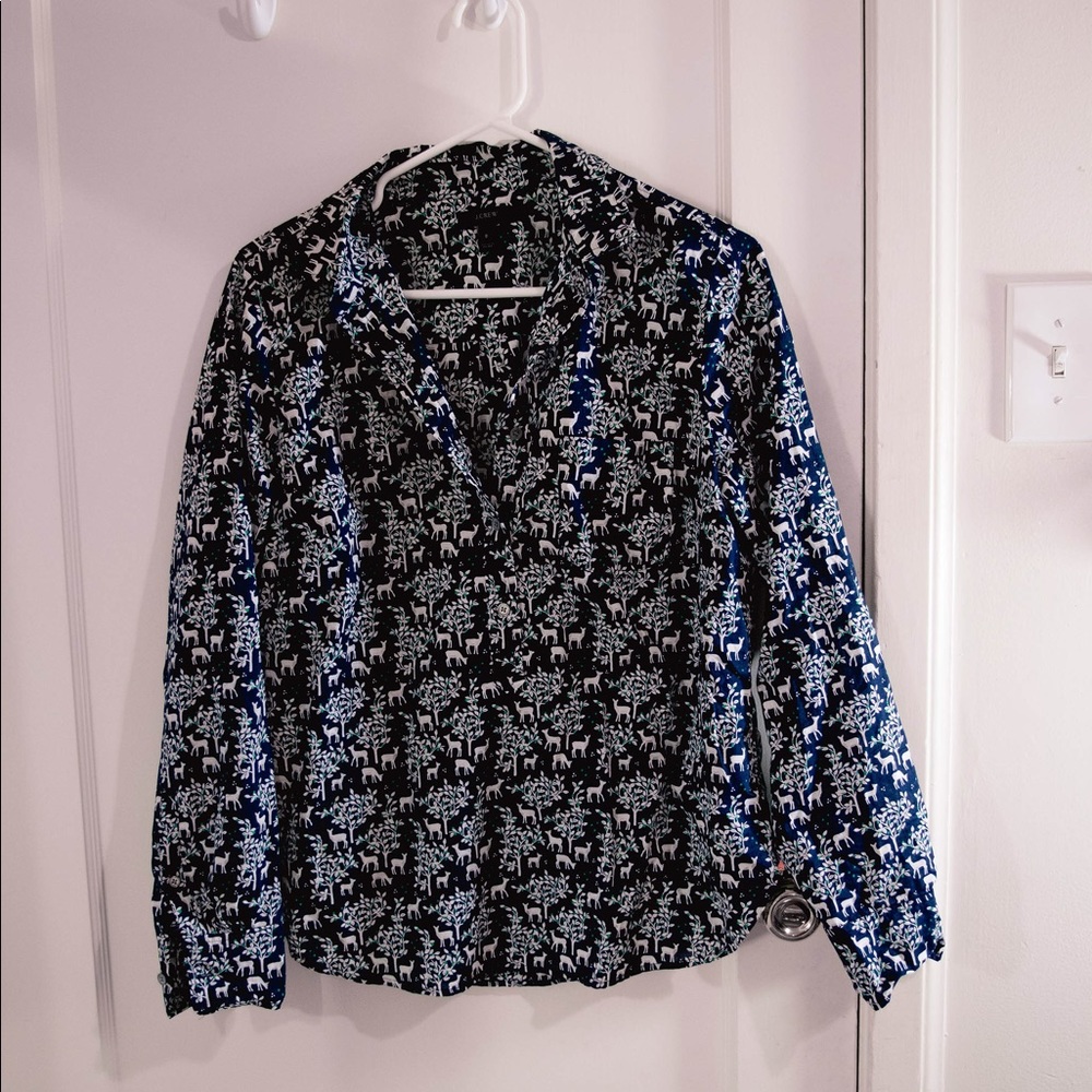 J. Crew Deer Print Popover Shirt